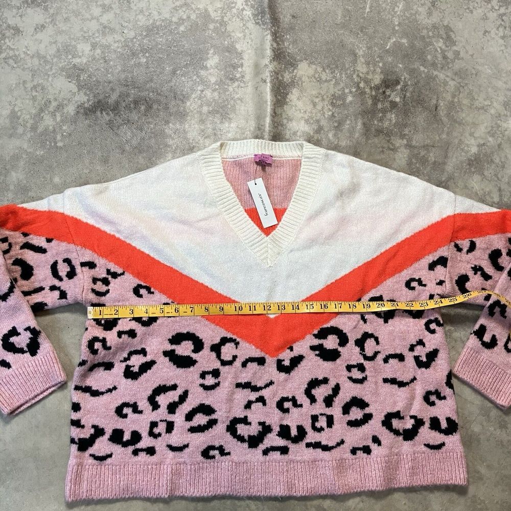 Francescas Sweater Womens XL‎ Sybil Animal Print Color Block V Neck Pullover